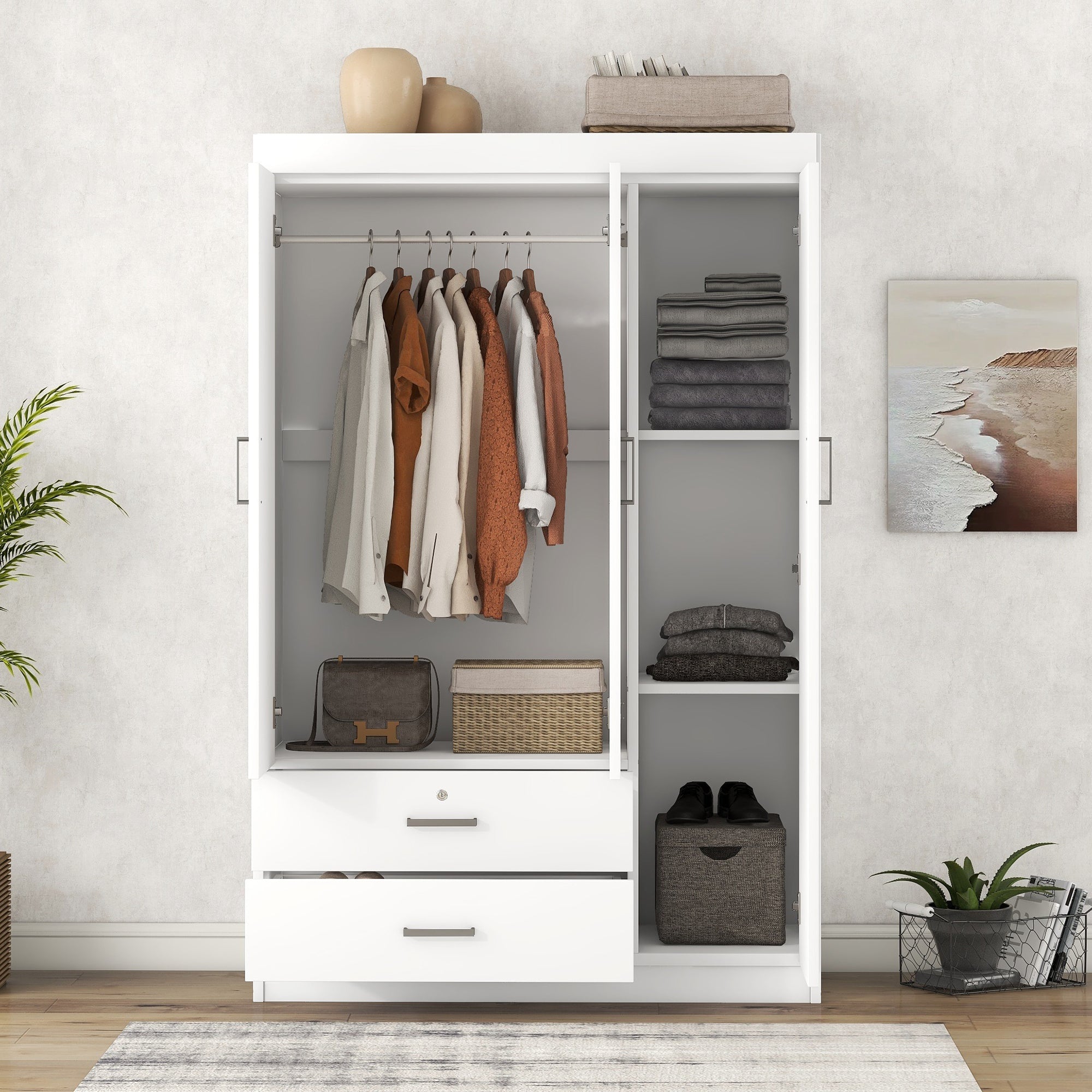 3-Door Wardrobe with 2 Drawers, White(OLD SKU:LP006001AAK) - Grand Goldman Shop