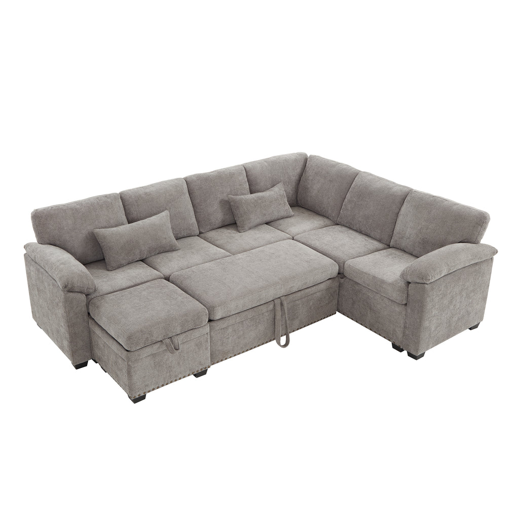 97 Inch L-Shaped Corner Sectional Sofa Couch with Storage Ottoman,Chenille Fabric Couch with 7 Seats & 2 Pillows for Living Room, Modern, Small Space, Easy Assembly,Grey - Grand Goldman Shop