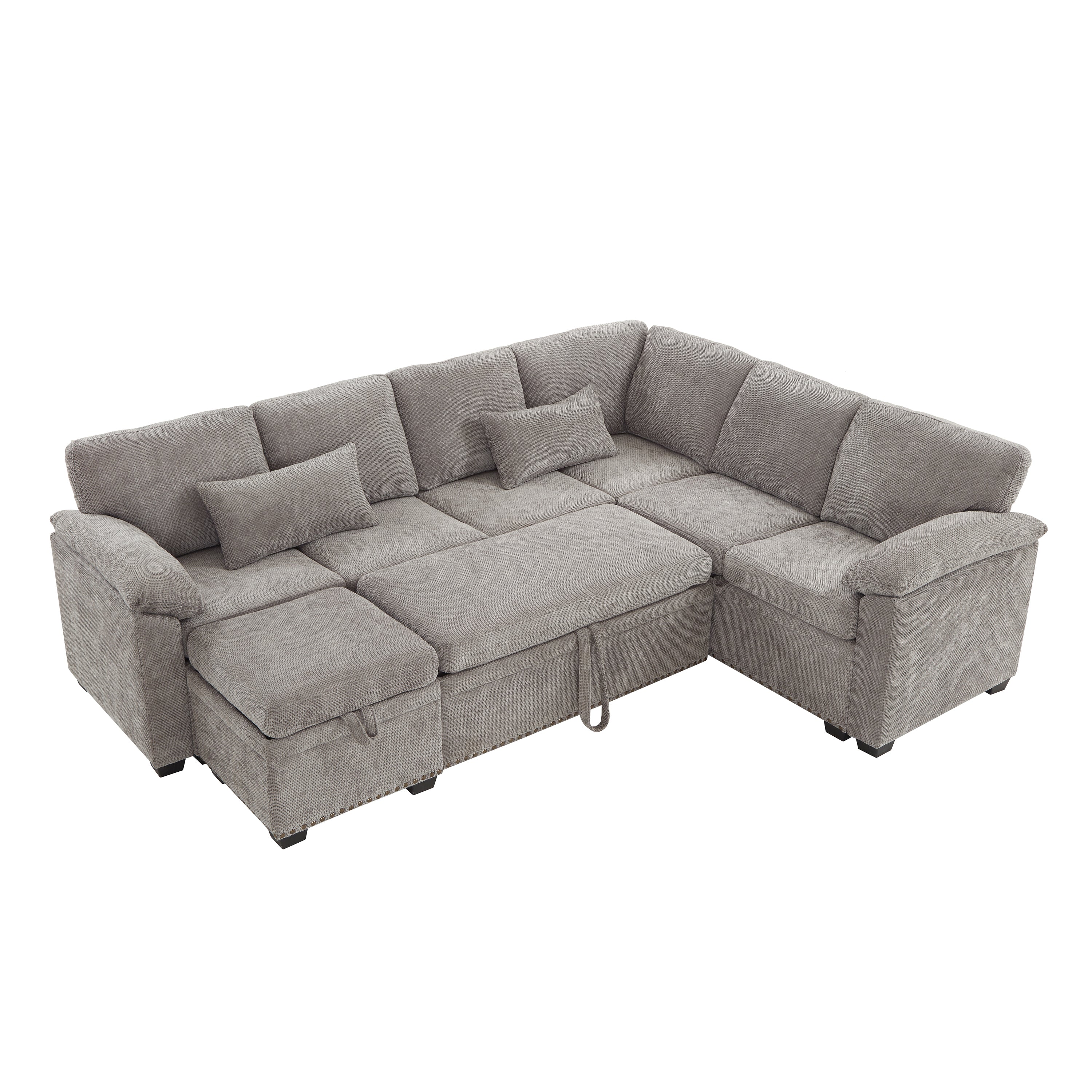 97 Inch L-Shaped Corner Sectional Sofa Couch with Storage Ottoman,Chenille Fabric Couch with 7 Seats & 2 Pillows for Living Room, Modern, Small Space, Easy Assembly,Grey - Grand Goldman Shop
