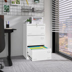 Contemporary White Metal Lateral File Cabinet with Lock, 3 Drawer Office Storage for Legal/Letter/A4/F4 - Grand Goldman