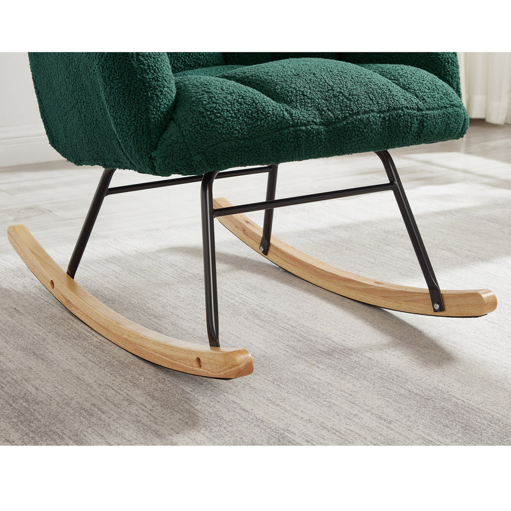 Glider Chair for Living Room Tufted Upholstered Teddy Fabric Rocking Chair with Metal Frame Accent Chair Green - Grand Goldman Shop