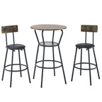Rustic Brown Round Bar Table and Stool Set with Shelf, Upholstered Stool with Backrest, Metal & Wood, 24.17'W x 24.17'D x 36.02'H - Grand Goldman Shop