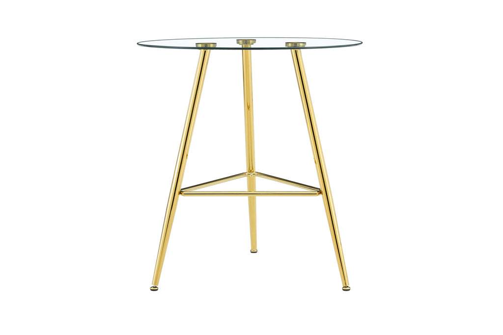 36 Inch Height Bar Table, 34 Inch Round Tempered Glass Top Pub Table with Chrome-Plated Golden Metal Legs, Modern Bistro Table for Kitchen Island/Bar/Cafe - Grand Goldman Shop