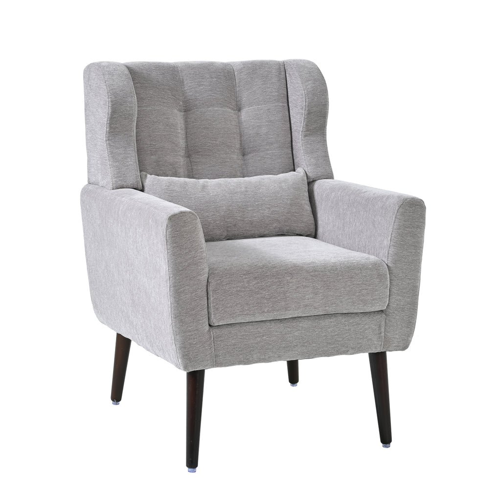 Modern Accent Chair Chenille Arm Chairs for Living Room Upholstered Comfy Soft Padded Lounge Chair with Pillow Solid Wood Leg Gray - Grand Goldman Shop