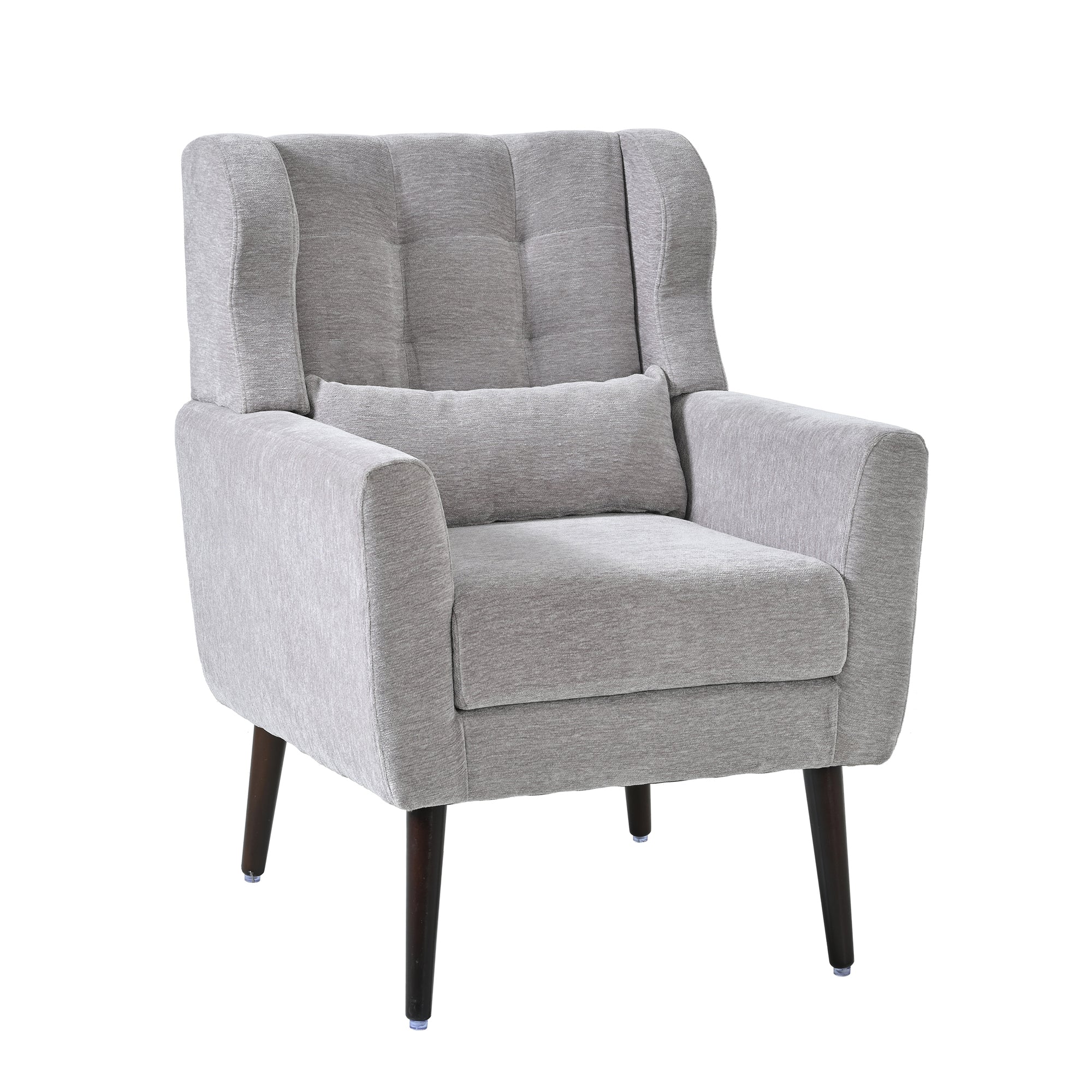 Modern Accent Chair Chenille Arm Chairs for Living Room Upholstered Comfy Soft Padded Lounge Chair with Pillow Solid Wood Leg Gray - Grand Goldman Shop