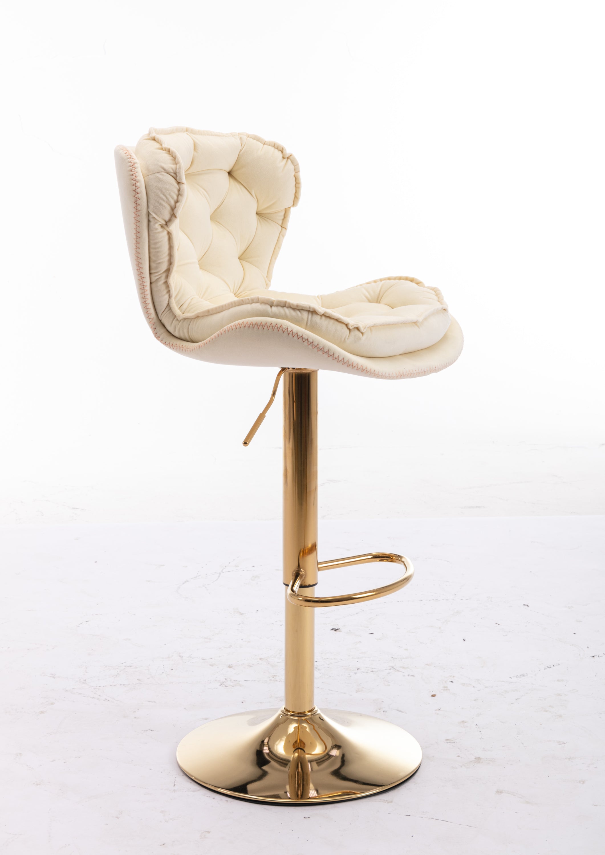 Set of 2  Bar Stools,with Chrome Footrest and Base Swivel Height Adjustable Mechanical Lifting Velvet + Golden Leg Simple Bar Stool-cream - Grand Goldman Shop