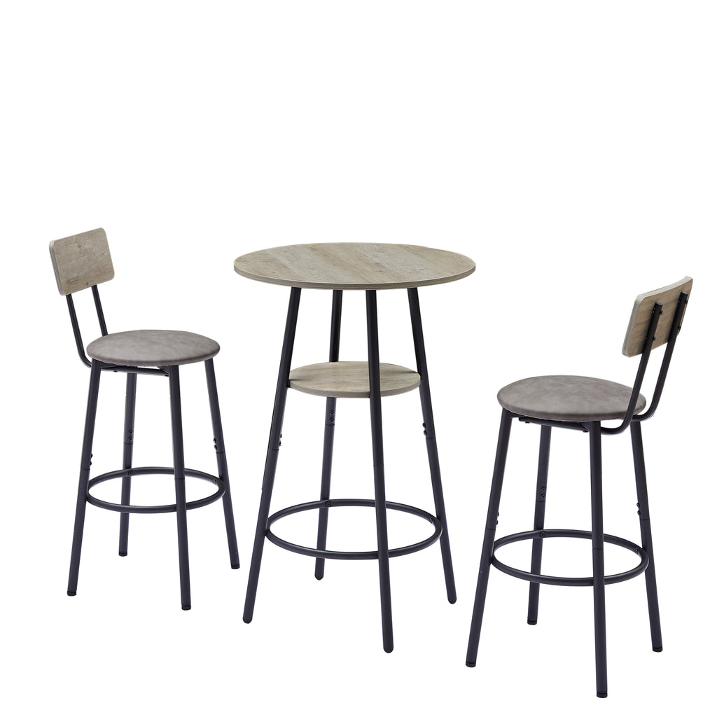 Round bar stool set with shelf, upholstered stool with backrest Grey, 23.62'' W x 23.62'' D x 35.43'' H. - Grand Goldman Shop