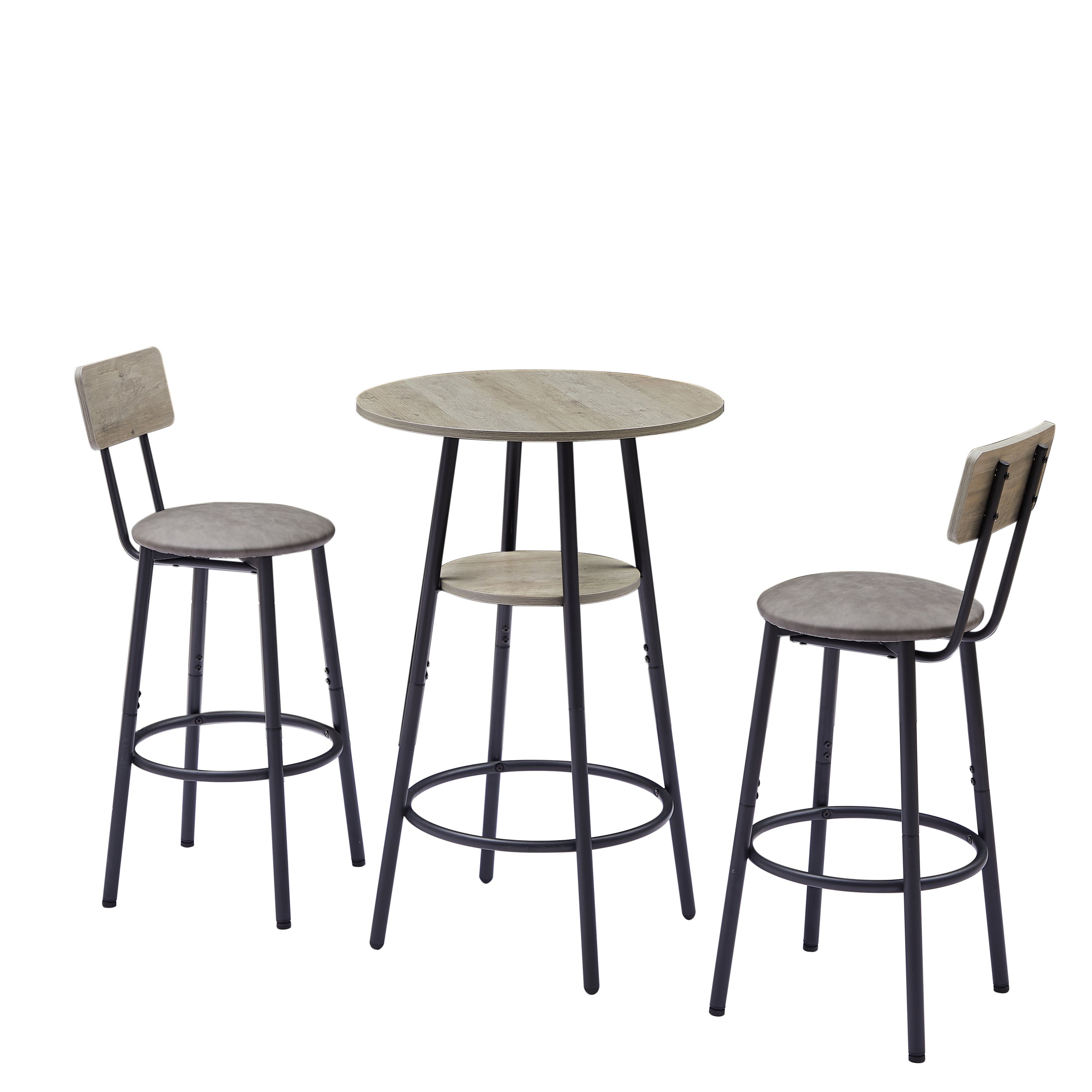 Round bar stool set with shelf, upholstered stool with backrest Grey, 23.62'' W x 23.62'' D x 35.43'' H. - Grand Goldman Shop