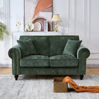 Modern 2-Seater Sofa with Rolled Arms, Tufted Upholstery, Wood Legs, Nailhead Trim, Beige Fabric, 63' - Grand Goldman Shop