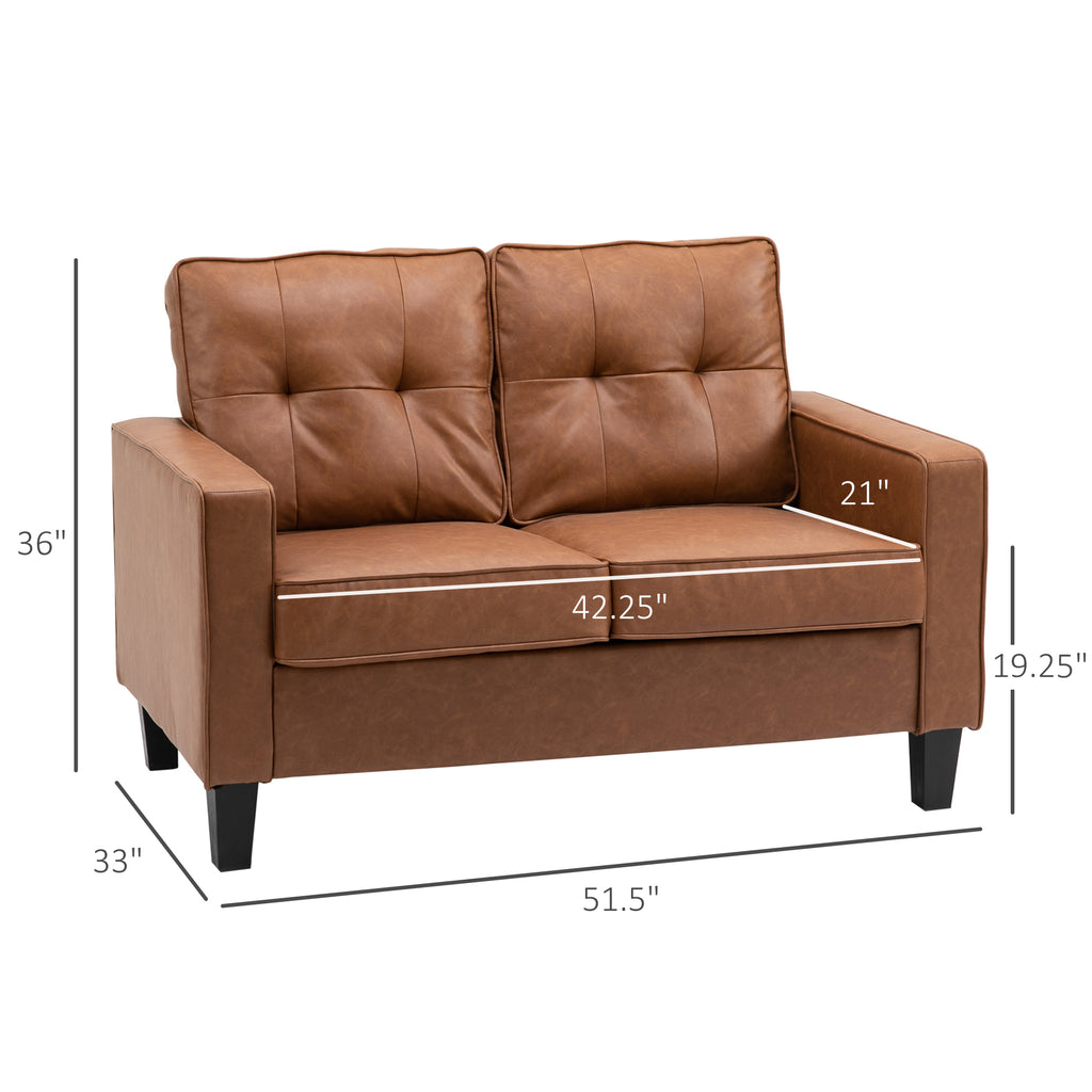 HOMCOM 51' Wide Loveseat with Armrest, 2-Seater Tufted PU Leather Double Sofa, Brown - Grand Goldman Shop
