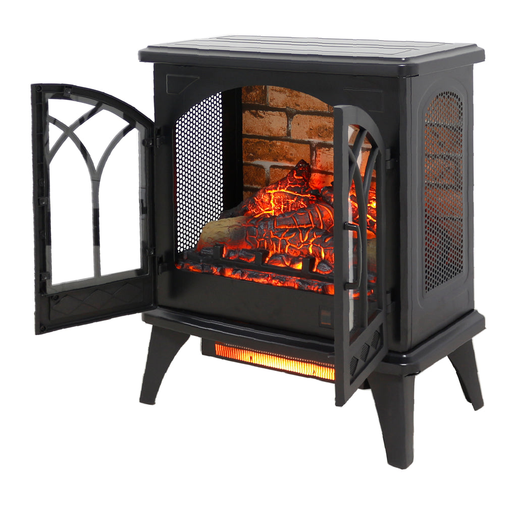 Antique Black 3D Flame Electric Infrared Quartz Fireplace Stove with Remote, Tempered Glass, 24 Inch - Grand Goldman Shop