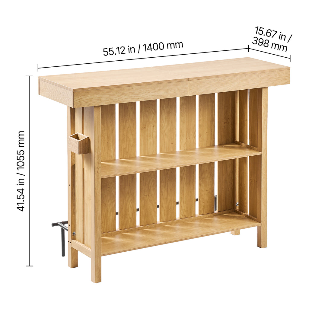 Home Bar Unit, Wine Bar Cabinet Table 3-Tier with Storage Shelves, Opener Storage Box & Adjustable Foot Pads, Black Footrest, Wood & Metal Liquor Cabinet for Home, Basement, Kitchen, Living Room - Grand Goldman Shop