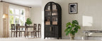 K&K 71' Tall Arched Kitchen Pantry Cabinet with Door Shelves, Farmhouse Kitchen Storage Cabinet with Open & Adjustable Shelves, Hidden Drawer & Glass Door, Cupboard for Kitchen, Dining Room, Black - Grand Goldman Shop