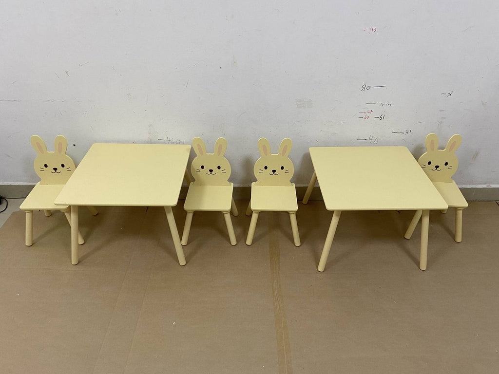 Kids Table and Chair Set with 2 Bunny Chairs, Children's Wooden Activity Table for Toddlers, Cute Animal Design Study Play Se
