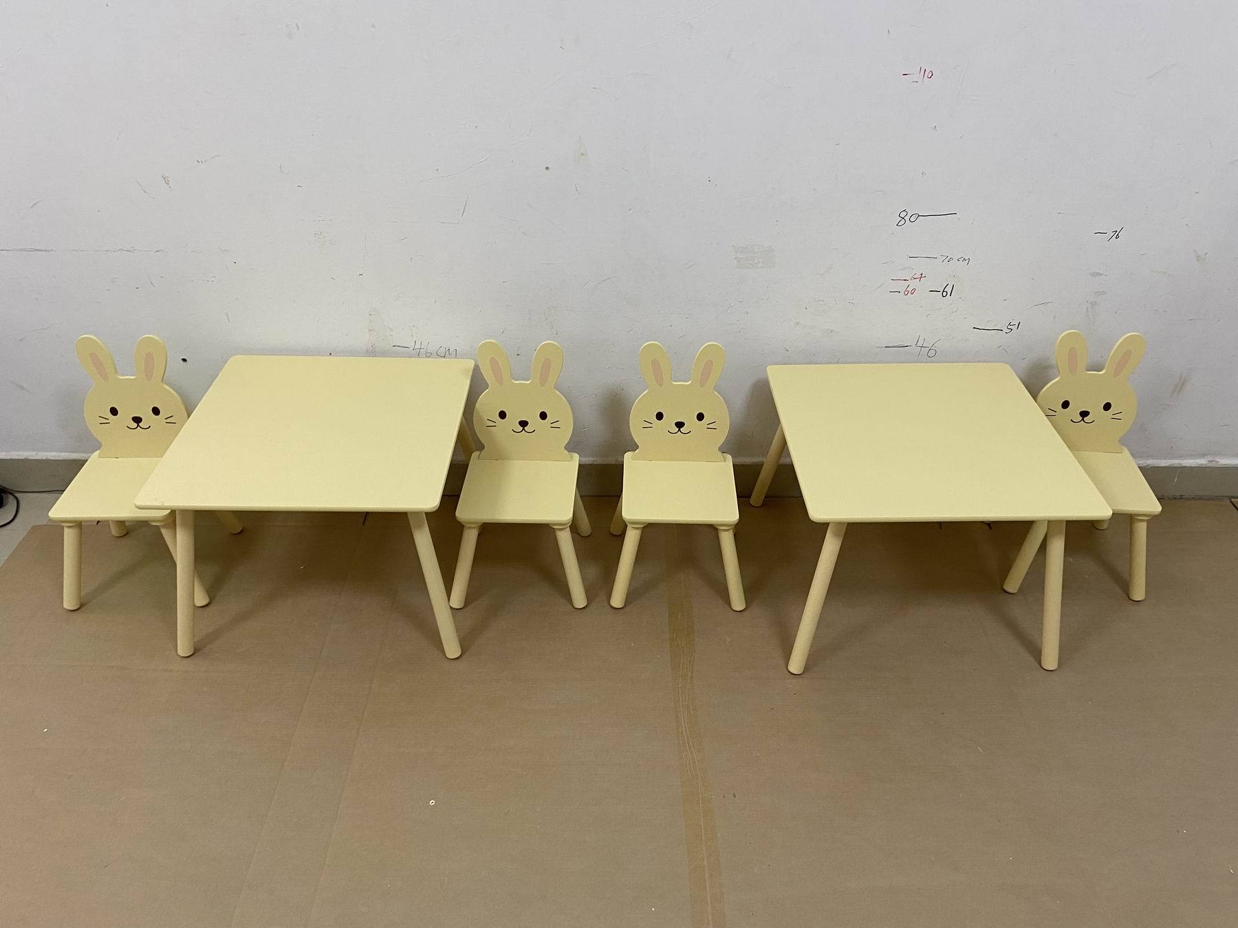 Kids Table and Chair Set with 2 Bunny Chairs, Children's Wooden Activity Table for Toddlers, Cute Animal Design Study Play Se
