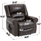 Power Lift Recliner Chair Heat Massage Dual Motor Infinite Position Up to 350 LBS, Genuine Leather, Heavy Duty Motion Mechanism with USB Ports, Brown - Grand Goldman Shop