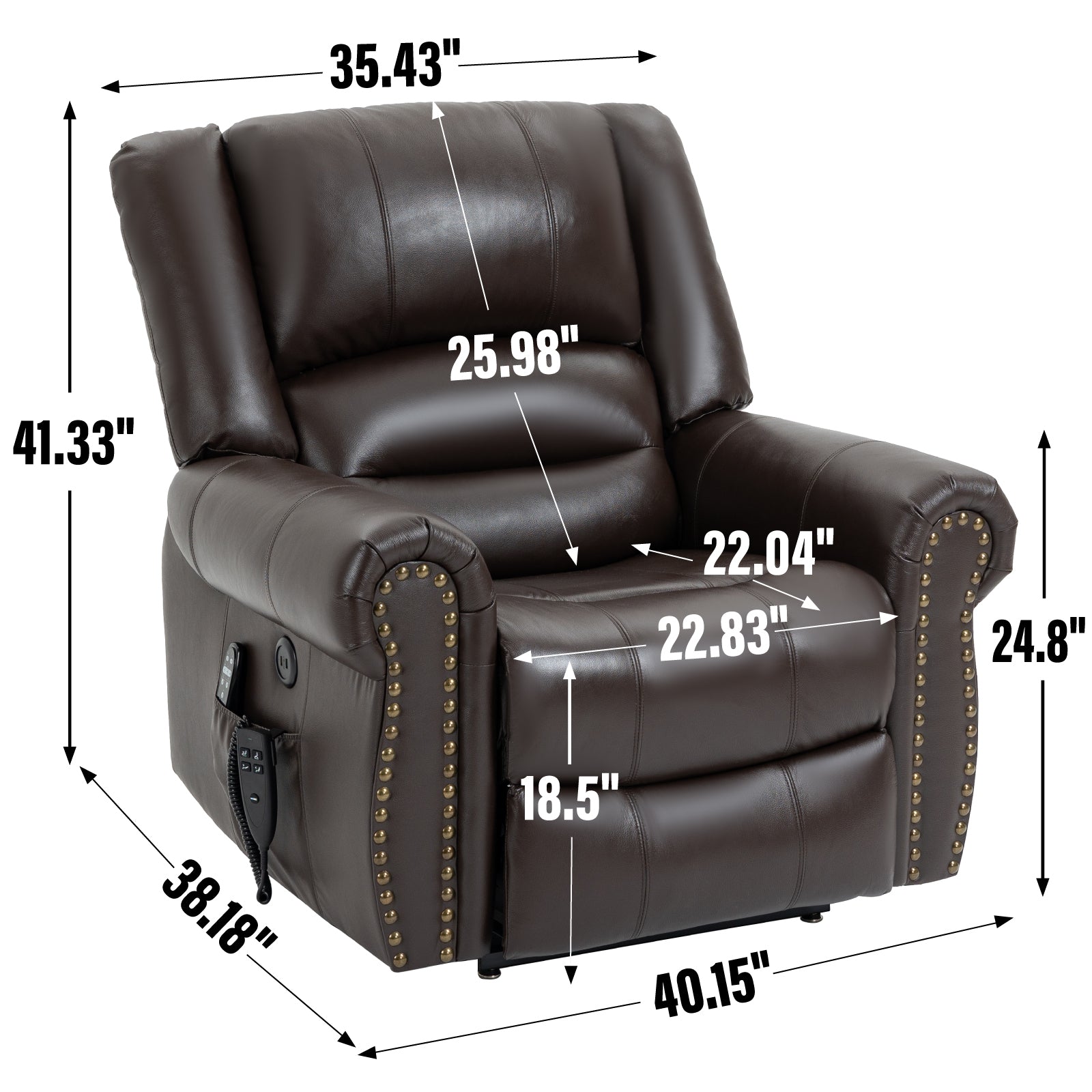 Power Lift Recliner Chair Heat Massage Dual Motor Infinite Position Up to 350 LBS, Genuine Leather, Heavy Duty Motion Mechanism with USB Ports, Brown - Grand Goldman Shop