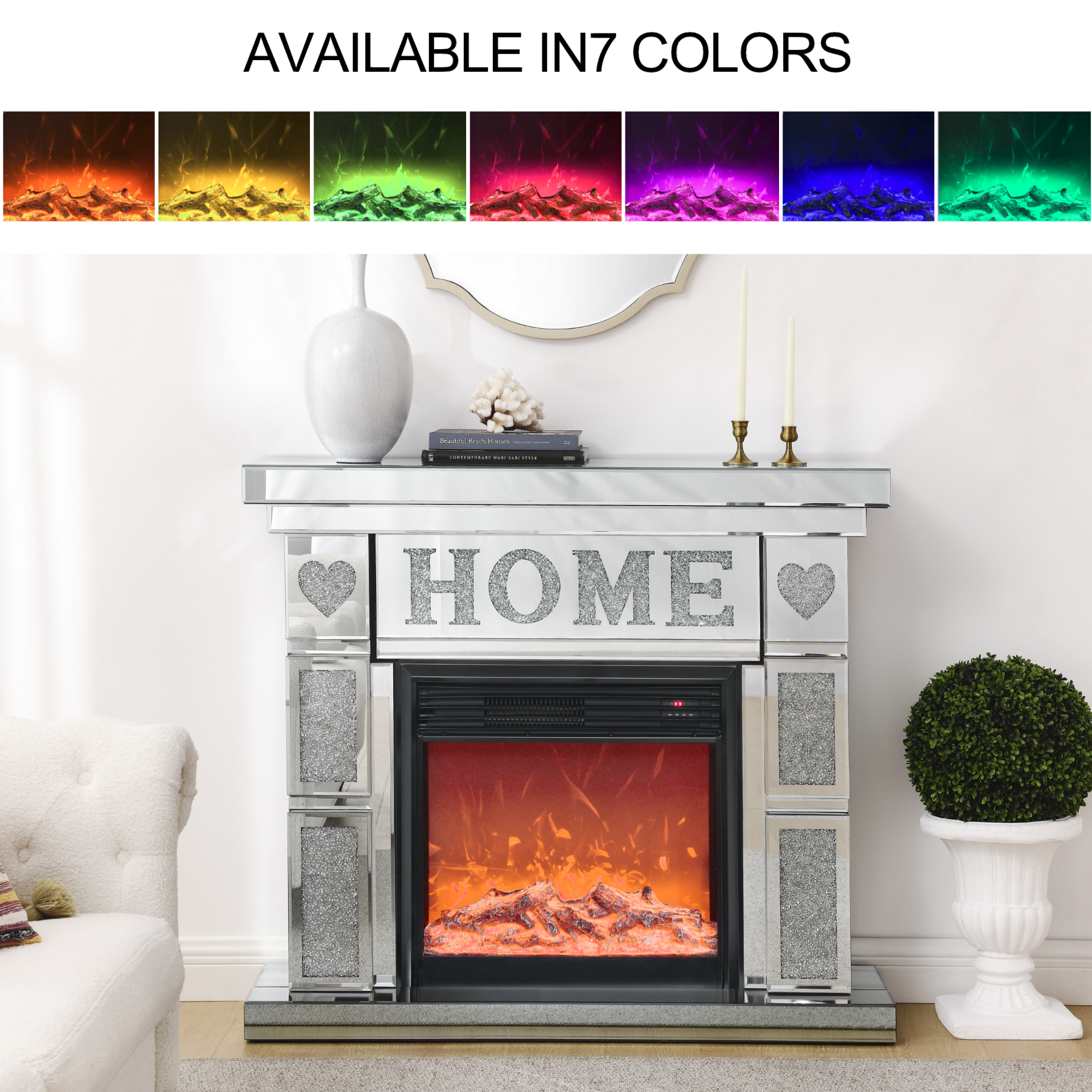 W 46' X D 12.6 X H 41 ' Acrylic diamond mirror fireplace cabinet, TV fireplace cabinet - Grand Goldman Shop