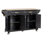 Kitchen Island with Rubber wood Countertop, Kitchen Cart on 5 Wheels with Storage Cabinet and 5 Drawers for Dinning Room, Black - Grand Goldman Shop