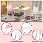 Kids Table and Chair Set, 3-Piece Wooden Toddler Desk with Animal Backrest, Activity Table for Drawing, Learning,Playroom or 