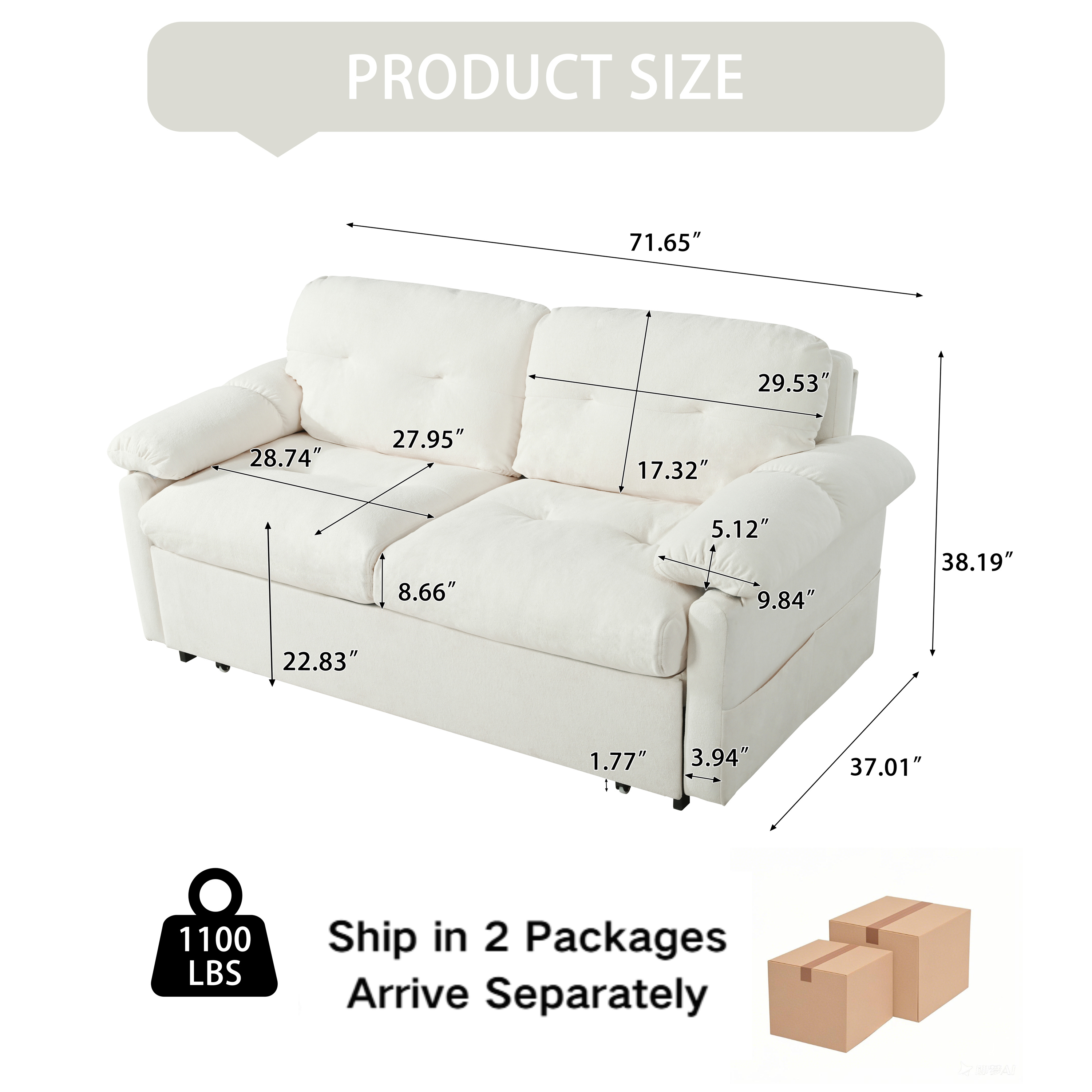 Convertible Pull-Out Queen Sleeper Sofa, 3-in-1 Loveseat with Side Storage & 8 Silent Casters, Beige Chenille Fabric, Fits Living Room, Bedroom, Apartment - Grand Goldman Shop