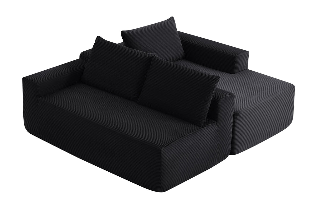 96.9' Cloud Sectional Couch with L-Shape Chaise,Modern Modular Sofa with Deep Seat, Upholstered Couches for Living Room Bedroom,No Assembly Required, (Corduroy Fabric),Black - Grand Goldman Shop