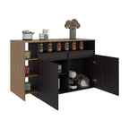 Elgin Kitchen Bar Counter with Ample Storage and Shelves, Black Wengue / Natural Oak - Grand Goldman Shop