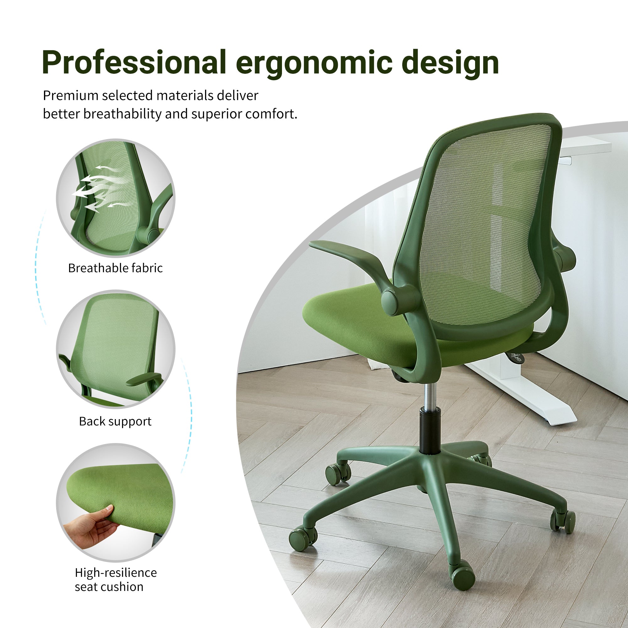 Ergonomic Color Office Chair 350LBS, Home Office, Mesh Back, Integrated Molded Foam, Comfortable Sitting, Flipping Armrest, F