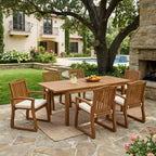7 Pieces Acacia Wood Outdoor Dining Set with Cream Cushions,Modern 6 Chairs 1 Large Table,Dining Furniture Set for Lawn, Backyard, Garden Deck,Poolside,Teak