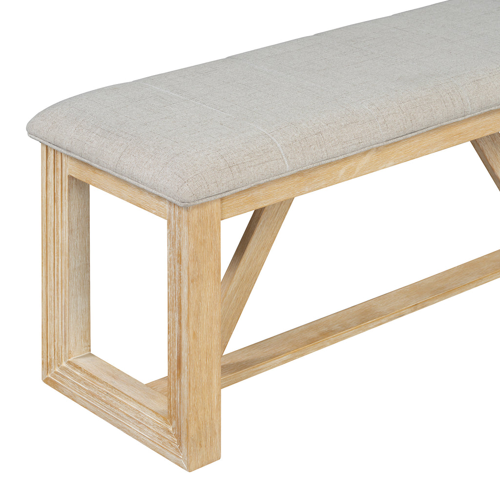 TREXM 6-Piece Retro Dining Table Set for 6, 60' Wood Kitchen Table and Chairs Set of 4 with Bench Designed Trestle Base for kitchen & Dining Room (Natural) - Grand Goldman Shop
