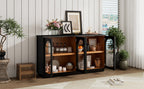 TREXM 4-Door Large Storage Buffet Cabinet with Glass Doors, Arched Cabinet with Adjustable Shelves for Kitchen, Dining Room and Living Room (Black) - Grand Goldman Shop