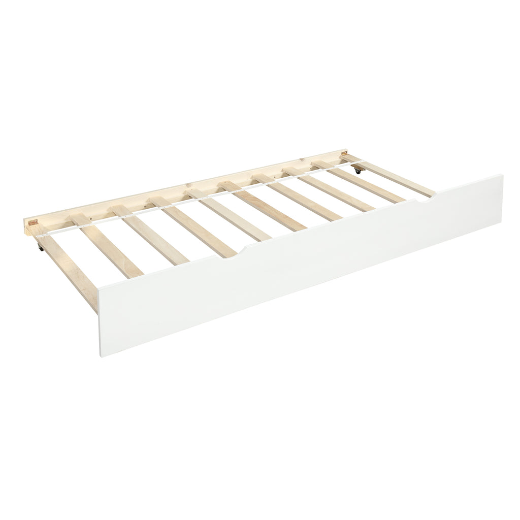White Twin Daybed with Trundle Frame Set, Pine Wood and MDF, 76''L x 41.7''W x 25.9''H - Grand Goldman Shop