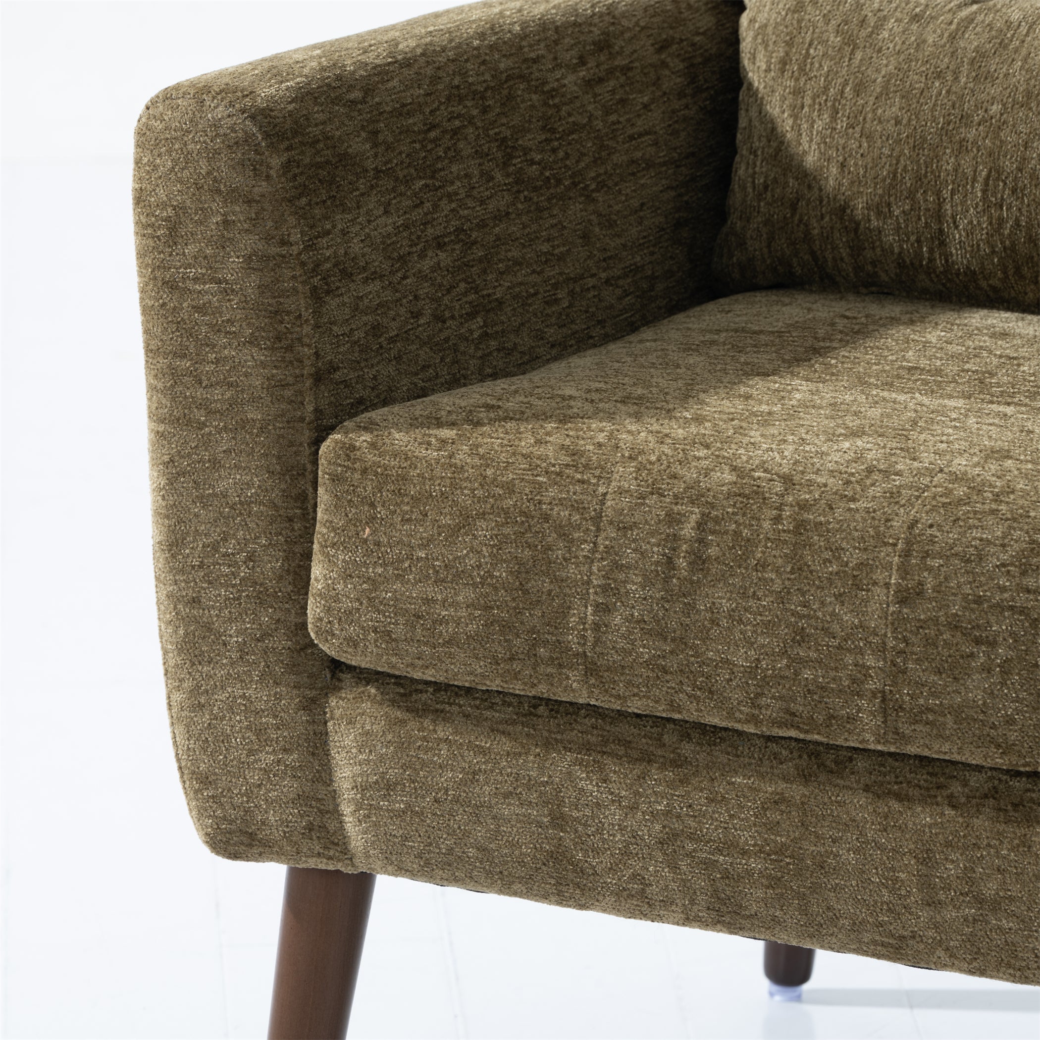 Modern Accent Chair, Chenille Arm Chairs for Living Room, Upholstered Modern Armchair, Comfy Soft Padded Lounge Chair in Small Space, Bedroom, w/Pillow, Solid Wood Leg, Olive Green - Grand Goldman Shop