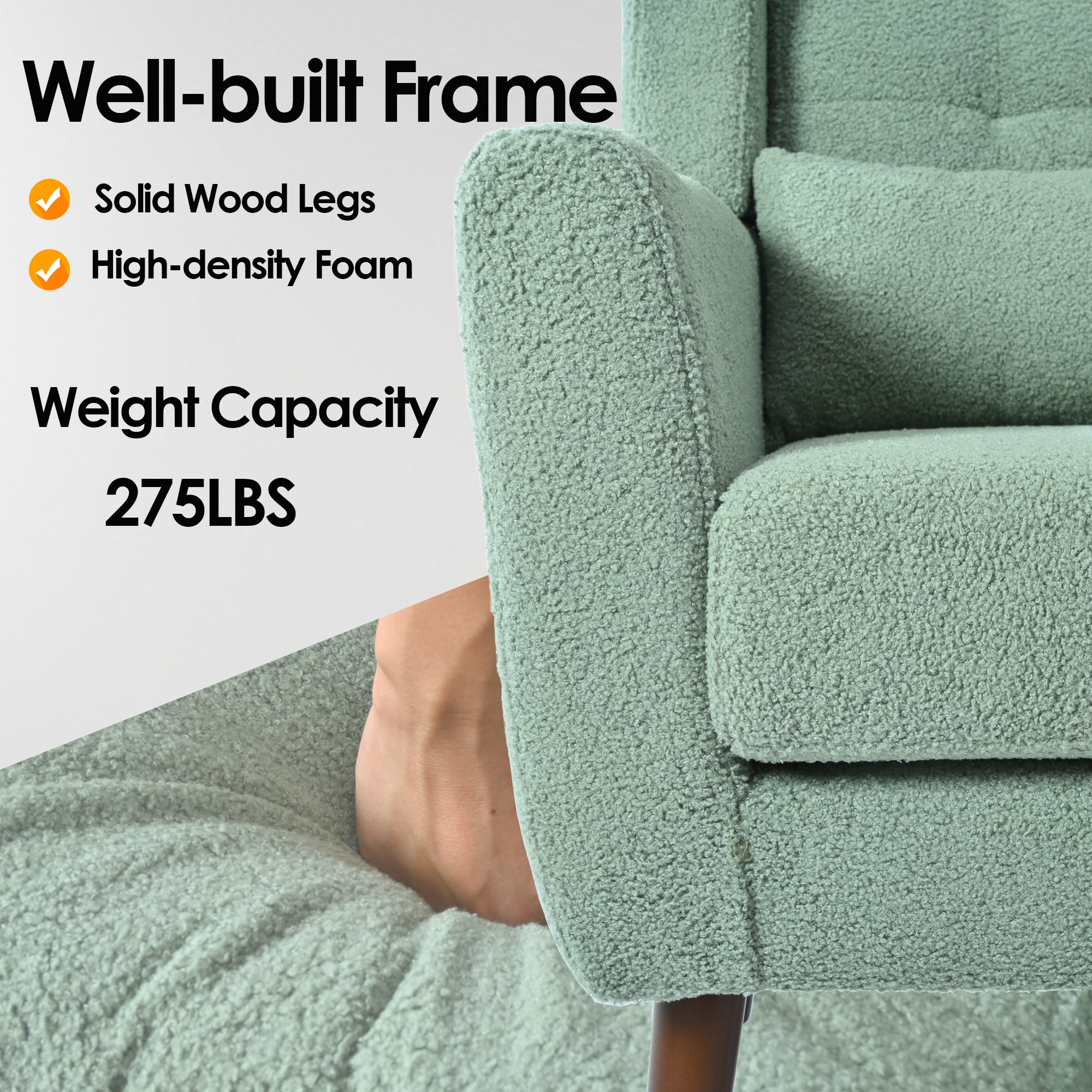 Modern Accent Chair,Teddy Fabric Living Room Chairs Comfy Reading Chair,Mid Century Accent Chair, Lounge Arm Chairs Armchair for Living Room Bedroom (Light Green) - Grand Goldman Shop