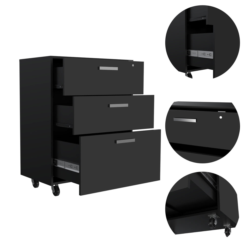 3 Drawers Storage Cabinet with Casters Lions Office, Black Wengue Finish | Premium Home Decor - Grand Goldman