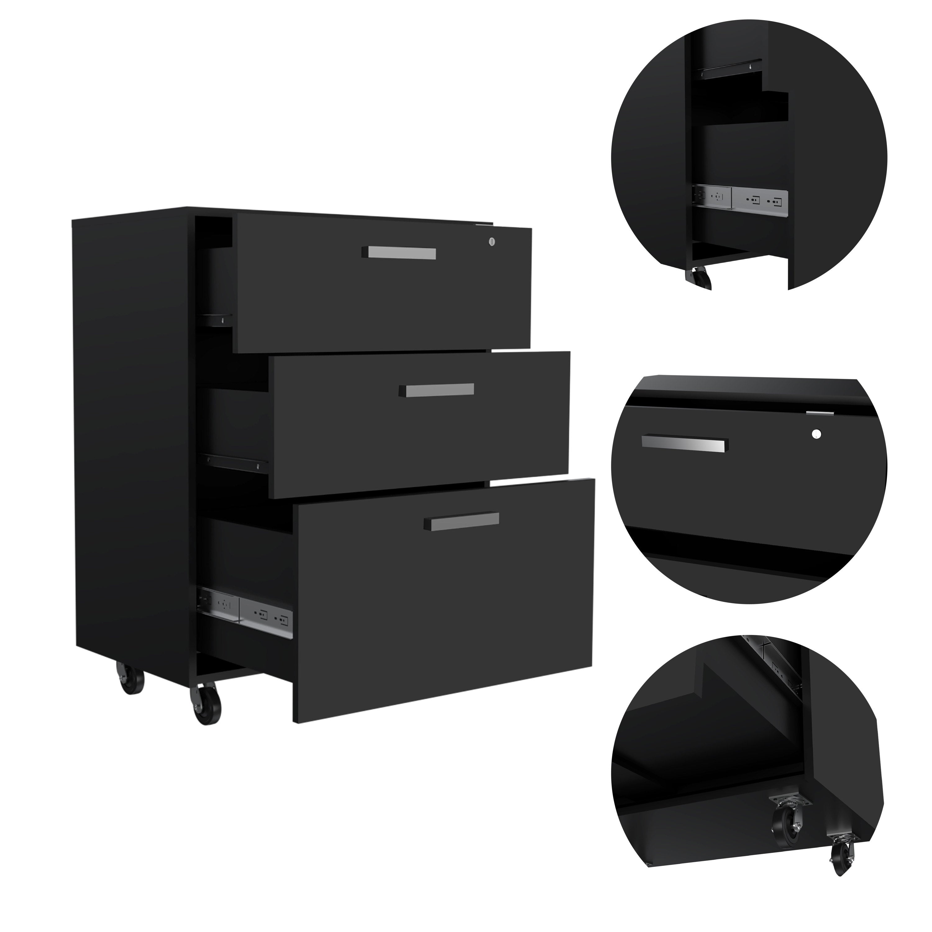 3 Drawers Storage Cabinet with Casters Lions Office, Black Wengue Finish | Premium Home Decor - Grand Goldman