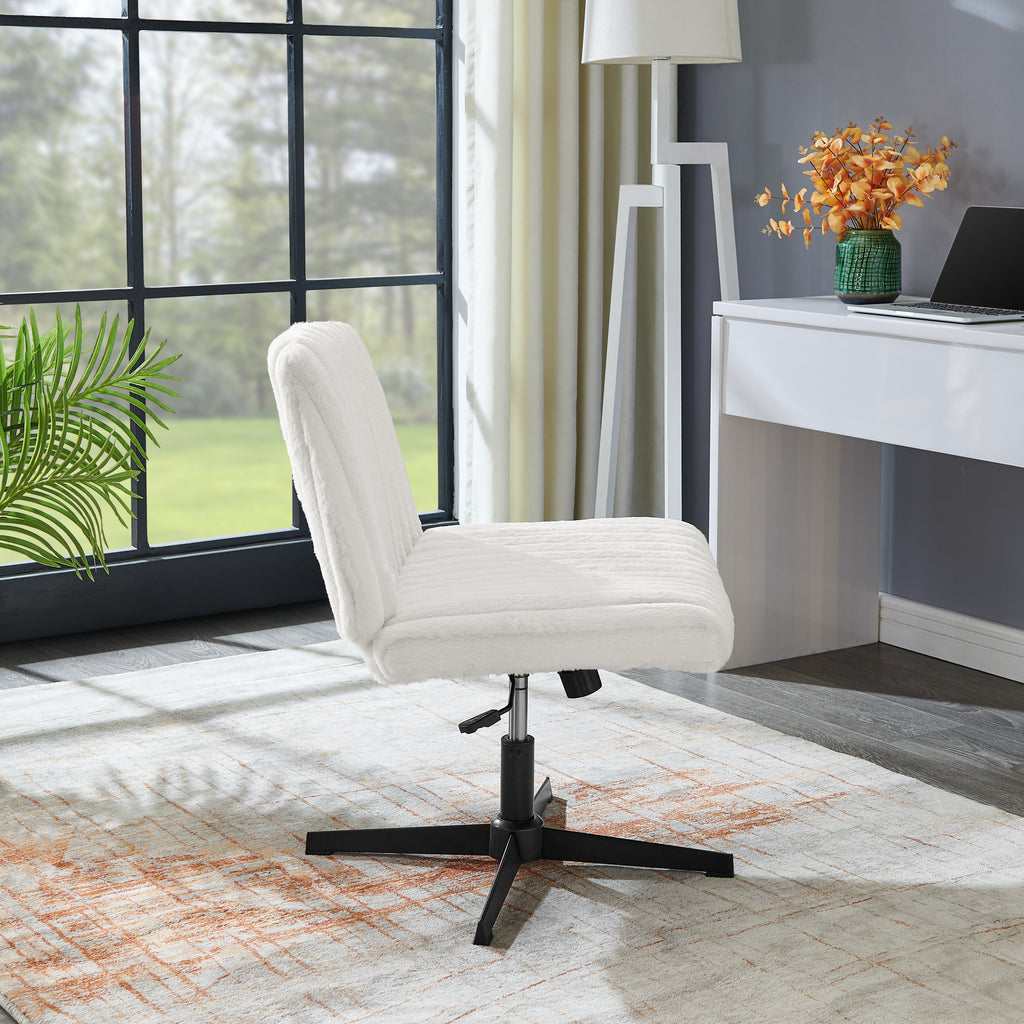 Blynn Adjustable Swivel Criss Cross Chair, Wide Seat Office Chair Vanity Chair, Cream White | Premium Home Decor - Grand Gold