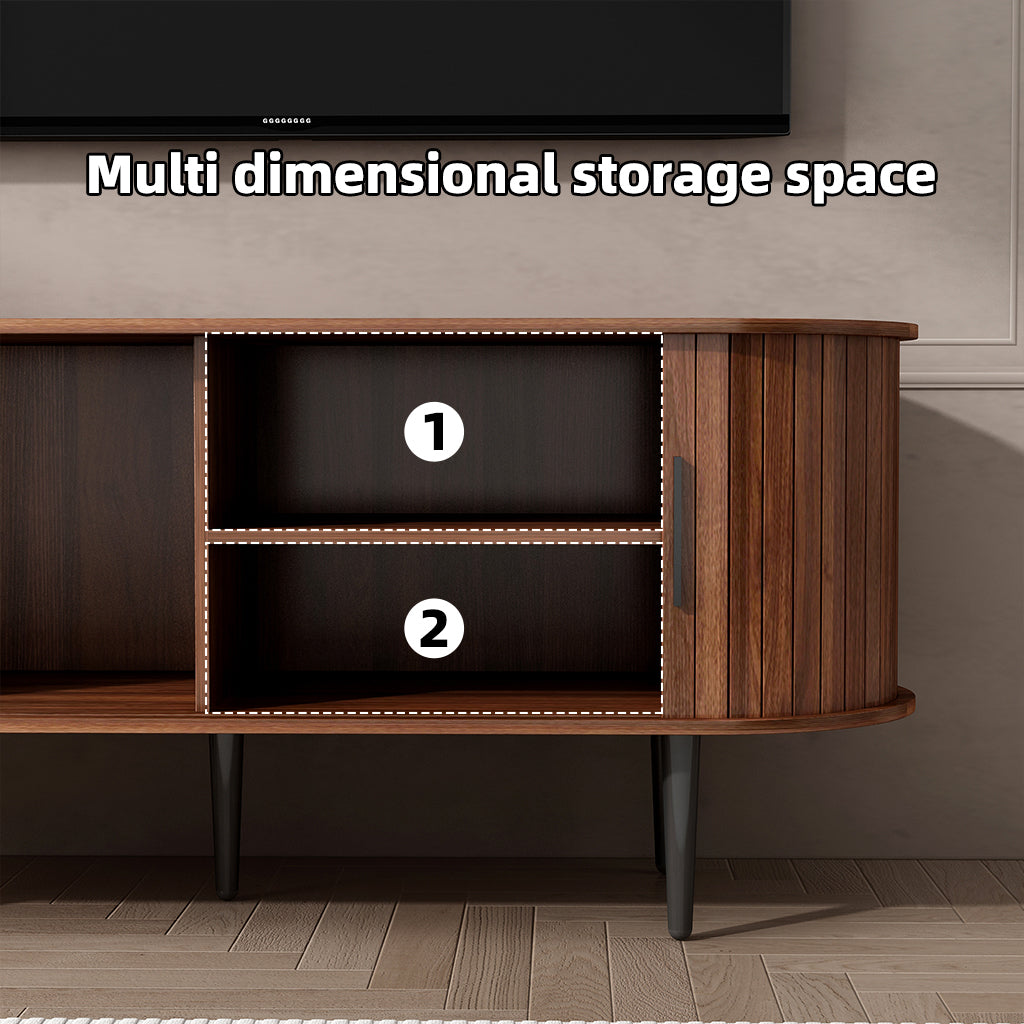 TV Stand, 47' Modern TV Console Table with Storage Compartment and Sliding Door, Gaming Entertainment Center with Cabinet for Living Room, Bedroom, Office (Walnut) - Grand Goldman Shop