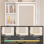 Modern Mini Dressing Table with LED-lit Mirror & Hidden Storage, Adjustable Brightness Vanity Desk, White - Grand Goldman Shop