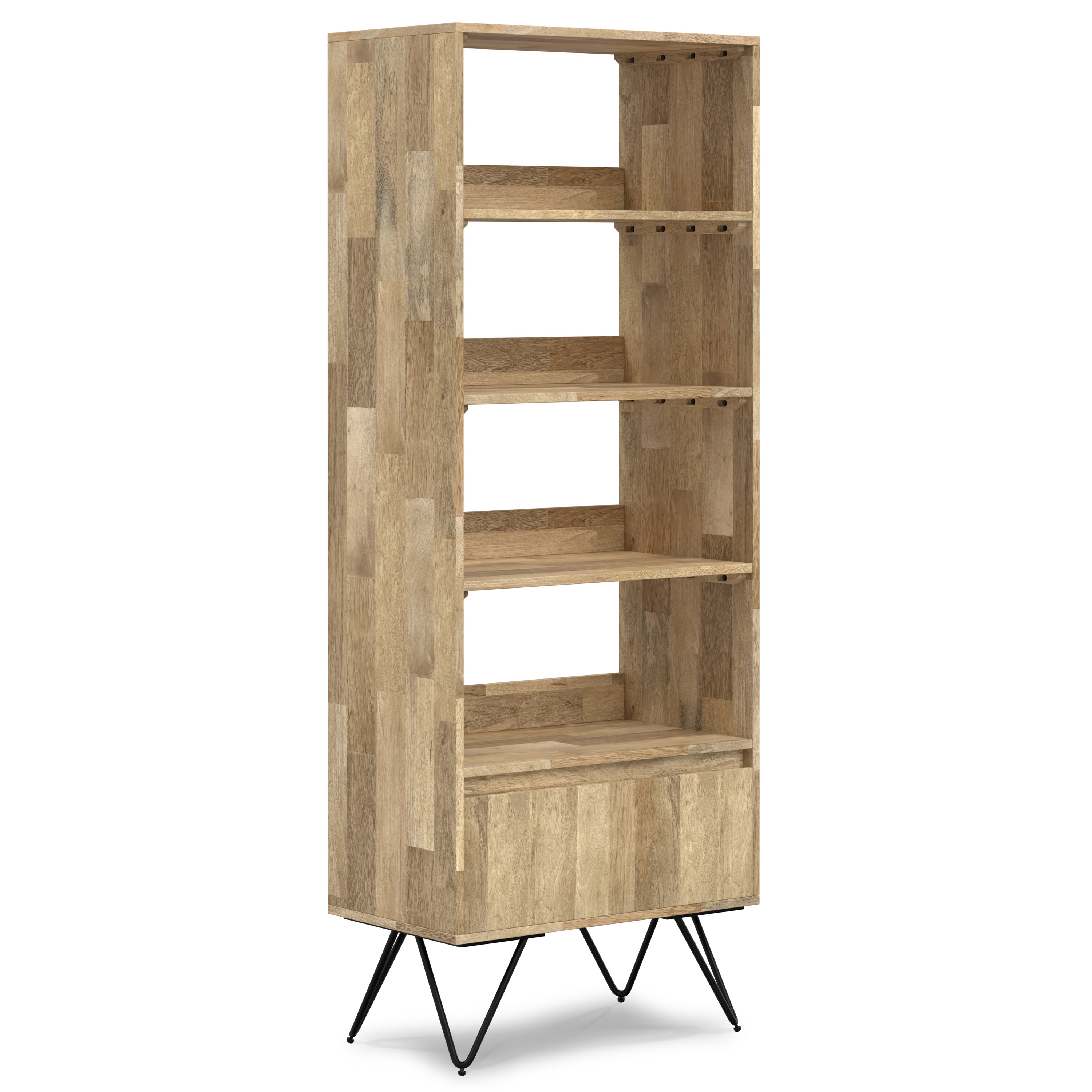 Hunter Tall Bookcase in Natural Finish with Black Metal Legs, Solid Mango Wood, 14D x 24W x 64H inches | Premium Home Decor -
