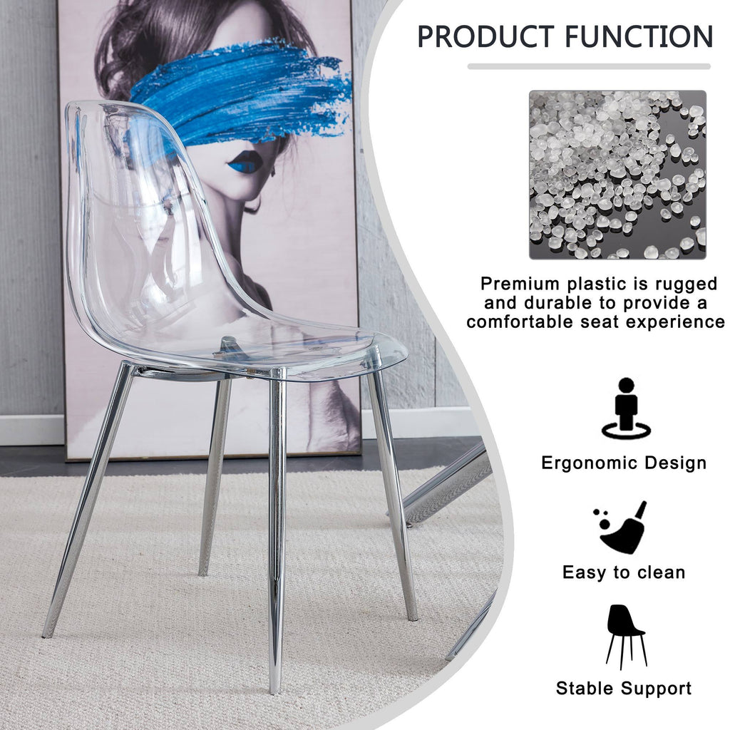 Modern simple transparent dining chair plastic chair armless crystal chair Nordic creative makeup stool negotiation chair Set of 4 and plating metal legW115164140,TW-1200 - Grand Goldman Shop
