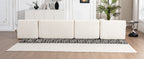 Modern Upholstered L-Shape Sofa with Chaise Lounge and Back Pillows, Beige Boucle Fabric, 144 inches - Grand Goldman Shop