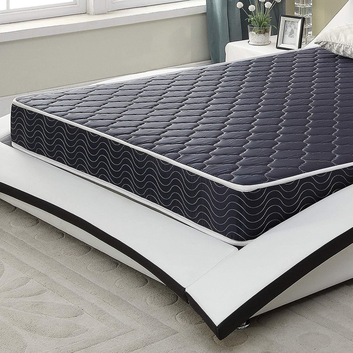6-inch waterproof  high-density foam mattress with navy blue diamond-quilted breathable fabric. Quilting ensures both style and airflow for cool sleep.Full size(Ship randomly with black edge or white) - Grand Goldman Shop