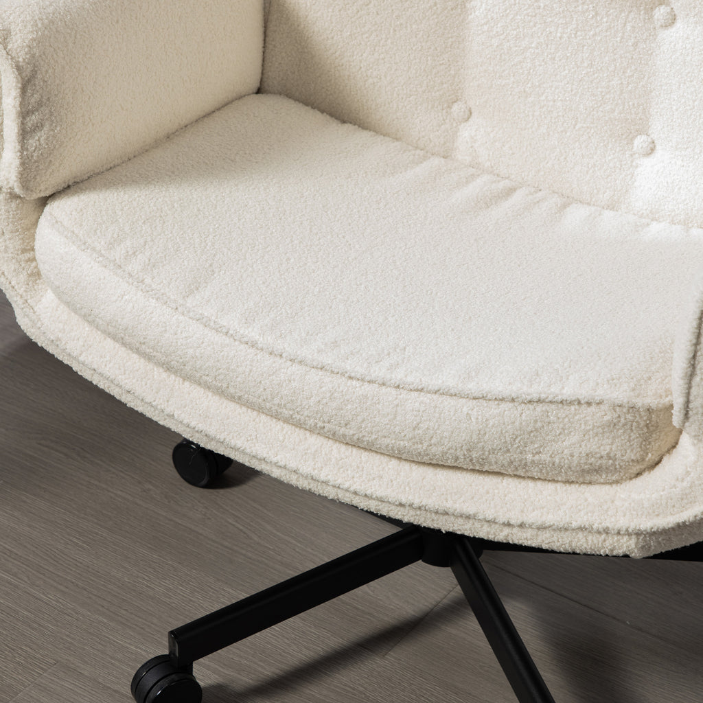 Criss Cross Chair with Adjustable Armrests & Wheels & Headrest, Lounge Vanity Desk Chair with Wide Seat for Cross-Legged Sitt