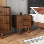 Logan Mid Century Modern Walnut Nightstand with 2 Drawers, Solid Wood, 24x 22x15 inches Drawers and Storage Shelf for Bedrooms, Small Spaces, Bedside Table - Grand Goldman Shop