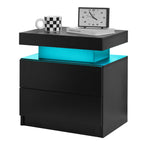 Nightstand LED Bedside Table Cabinet Lights Modern End Side with 2 Drawers for Bedroom (Black) - Grand Goldman Shop