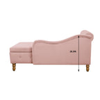 Pink Chaise Lounge Indoor, Velvet Lounge Chair for Bedroom with Storage & Pillow, Modern Upholstered Rolled Arm Chase Lounge for Sleeping with Nailhead Trim for Living Room Bedroom Office - Grand Goldman Shop