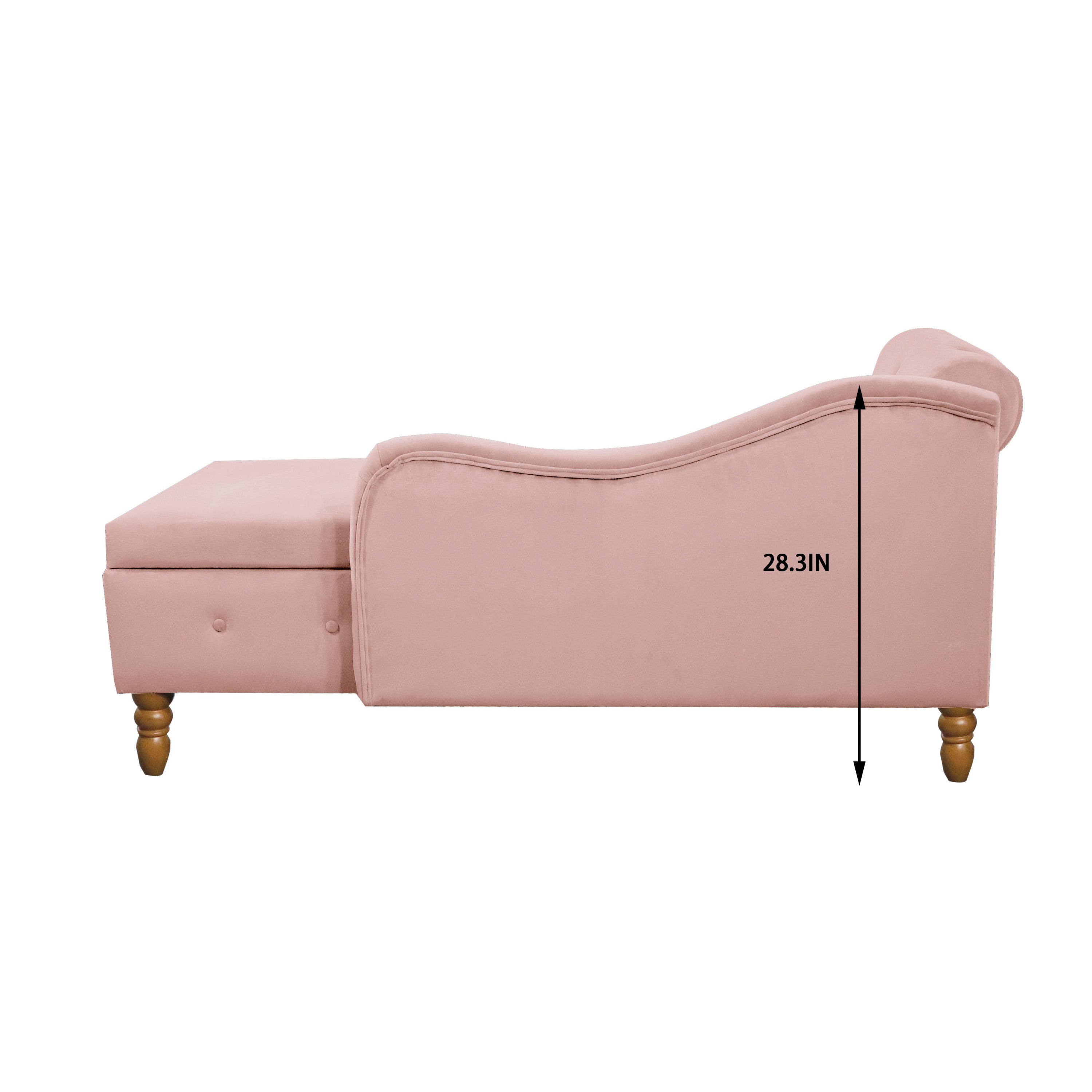 Pink Chaise Lounge Indoor, Velvet Lounge Chair for Bedroom with Storage & Pillow, Modern Upholstered Rolled Arm Chase Lounge for Sleeping with Nailhead Trim for Living Room Bedroom Office - Grand Goldman Shop