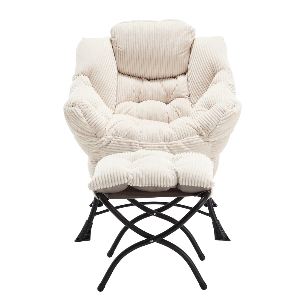 Lazy Chair with Ottoman, Modern Lounge Accent Chair with Armrests and a Side Pocket, Leisure Upholstered Sofa Chair Reading Chair with Footrest for Small Space, Corner Chair-White - Grand Goldman Shop