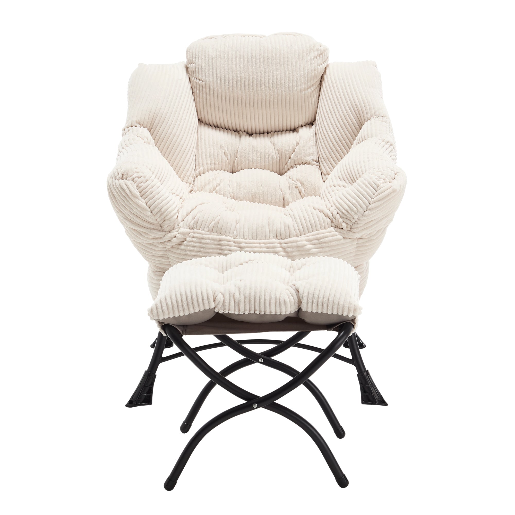 Lazy Chair with Ottoman, Modern Lounge Accent Chair with Armrests and a Side Pocket, Leisure Upholstered Sofa Chair Reading Chair with Footrest for Small Space, Corner Chair-White - Grand Goldman Shop